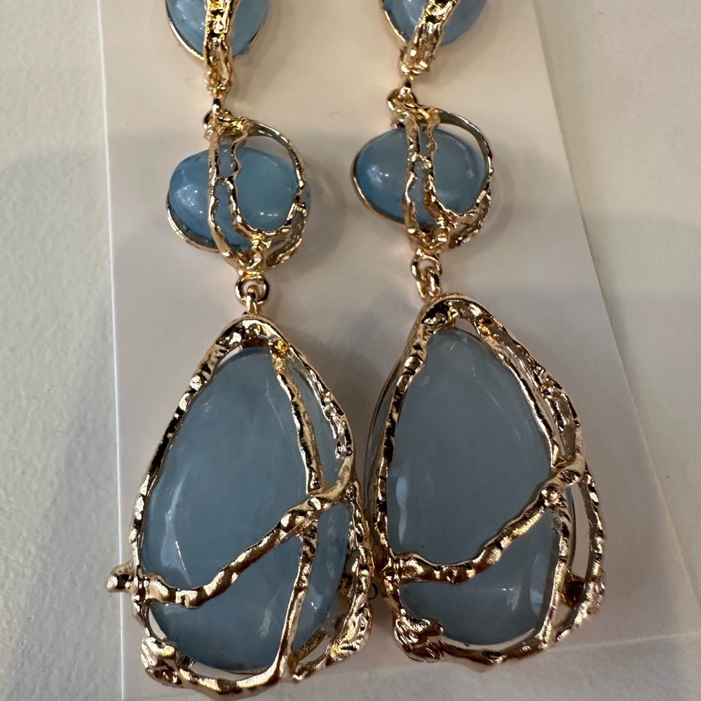 Gold and Blue Artistic Dangle Earrings